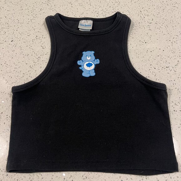 Y2K CARE BEARS Black Crop Stretch Baby Tank Top with Grumpy Bear | 95% Cotton - Picture 7 of 10